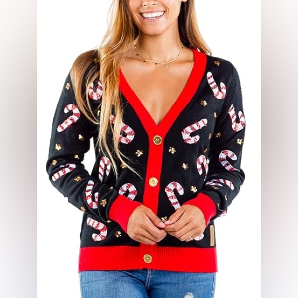Tipsy Elves Sweaters - Tipsy Elves Womens NWT Ugly Christmas Cookie Cutter 4 Button Cardigan Sweater